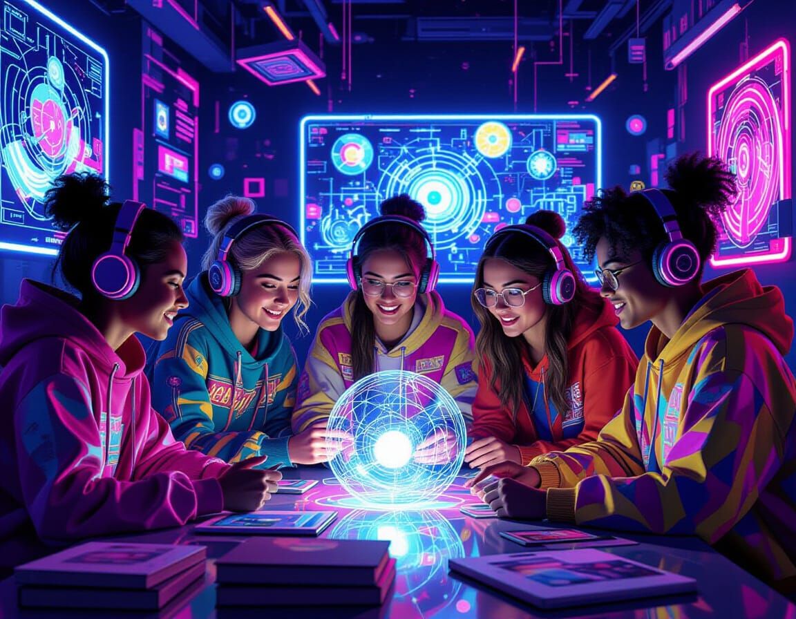 Futuristic Classroom: Synthwave Neon Learning Environment