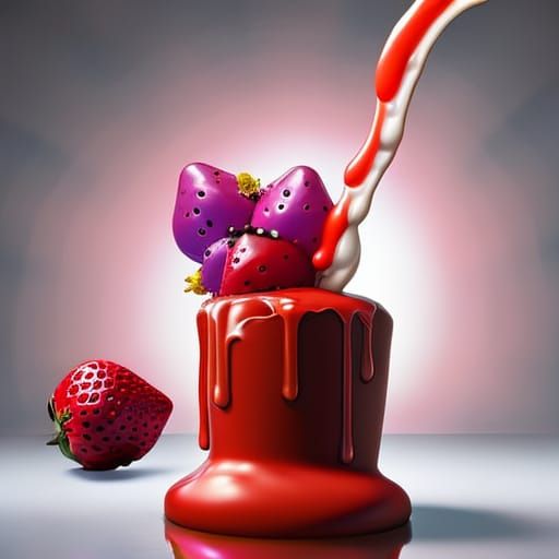 Exploding Strawberry Ice Cream Orb in Digital Art