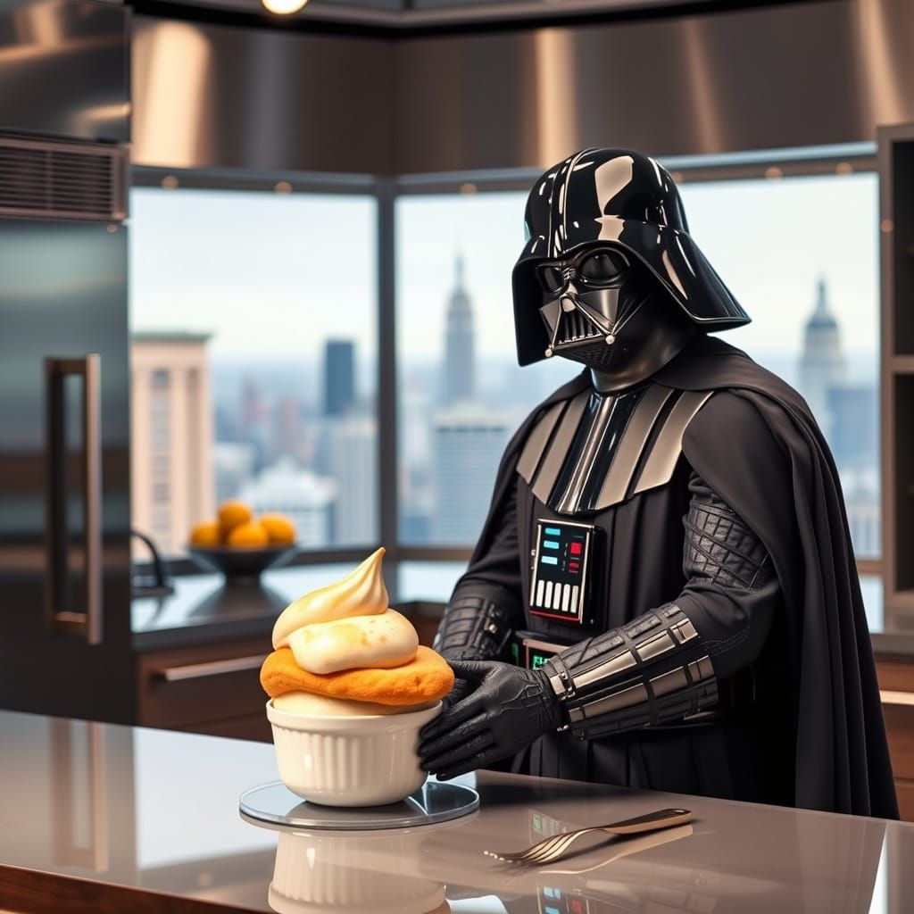 Darth Vader's Soufflé Challenge in Modern Kitchen