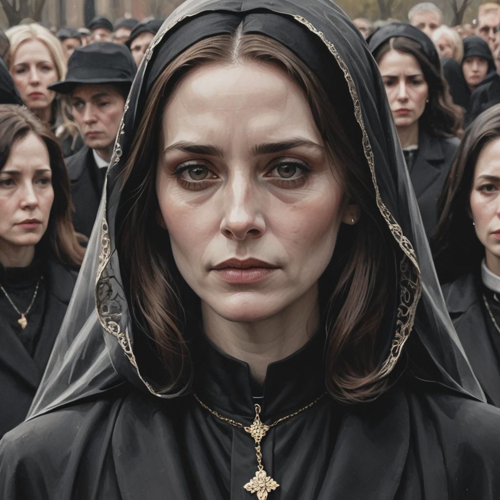 Emotionless Woman at Funeral: Realistic Portrait Illustratio...