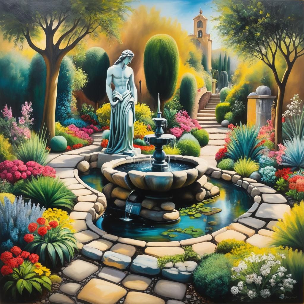 Surreal Garden Scene in Salvadore Dali Style