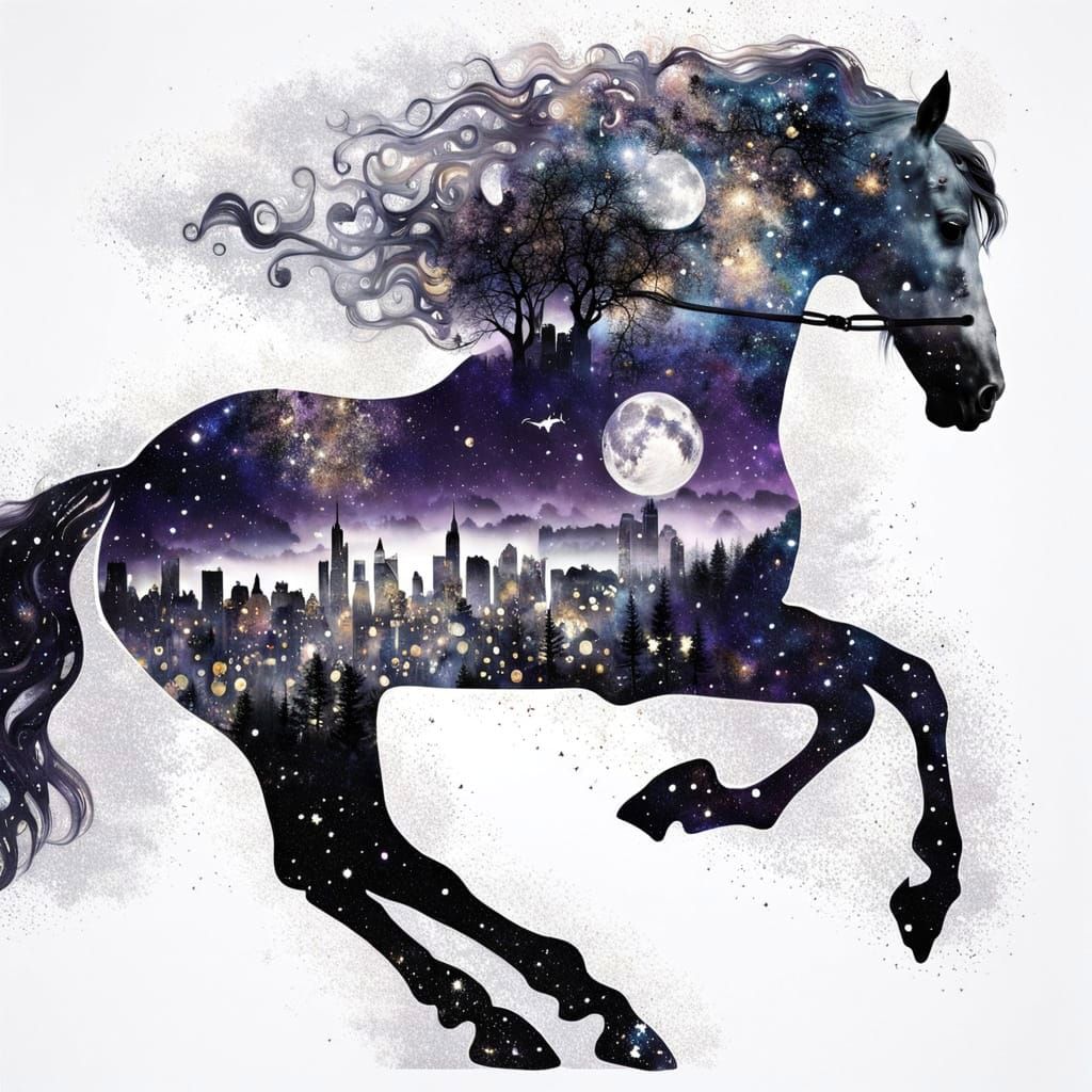 By Gustave Klimt and Tamara Lempika:: Double exposure, dual exposure!! Front view :: The beautiful galaxy dripping into ...