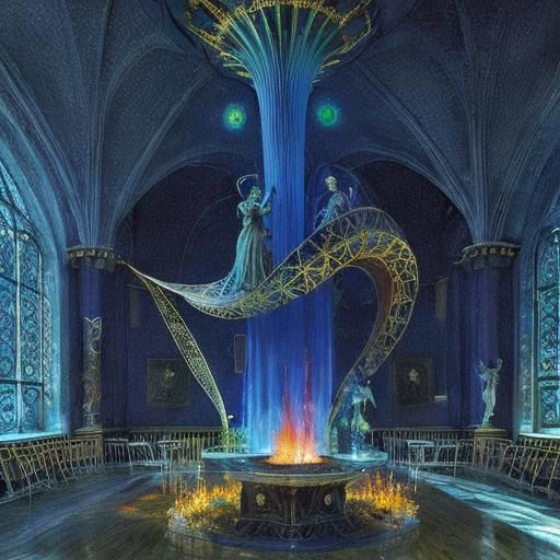 Surreal Landscape with Floating Parabolic Arches