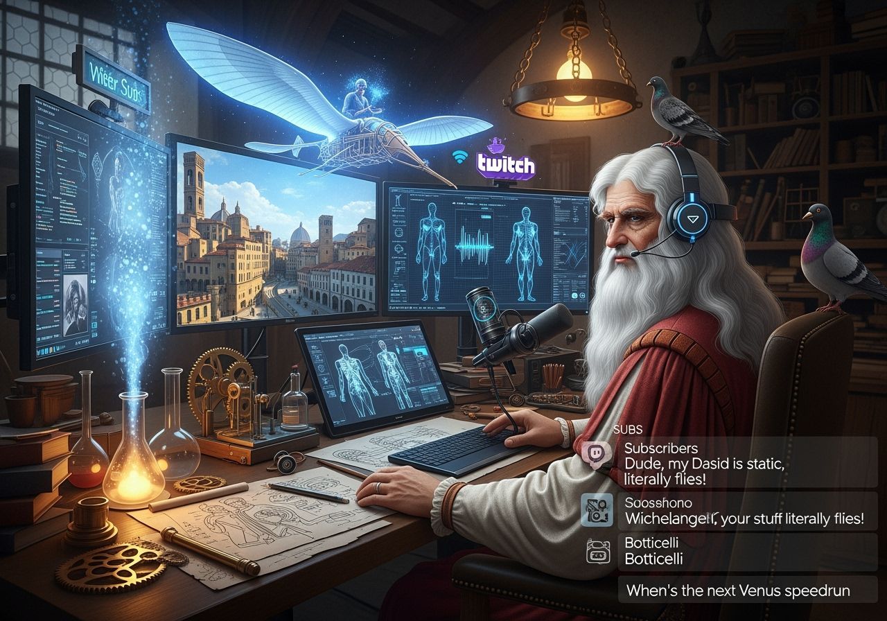Da Vinci as Twitch Streamer in Steampunk Style