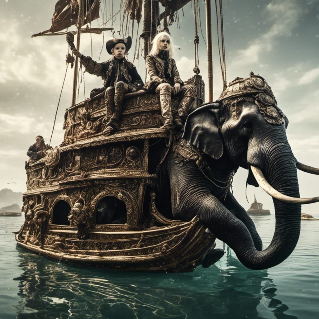 Cyberpunk Twins on Elephant Pirate Ship