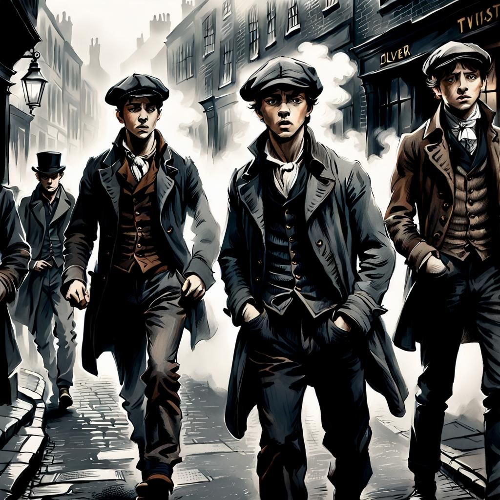 Victorian Pickpockets: Hand-Drawn Illustration in Charcoal S...