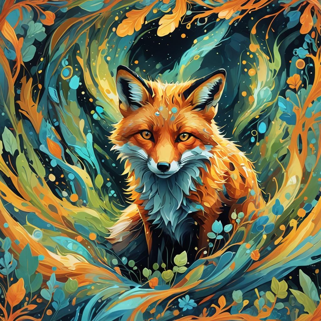 Dreamlike Fox in Vibrant Abstract Expressionism