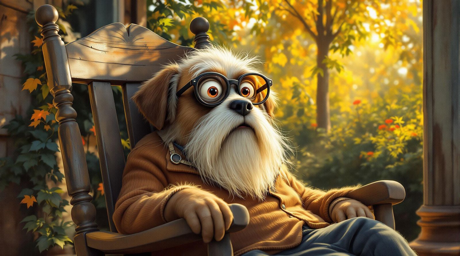 Hyper Realistic Oil Painting of a Gentle Grandfatherly Dog