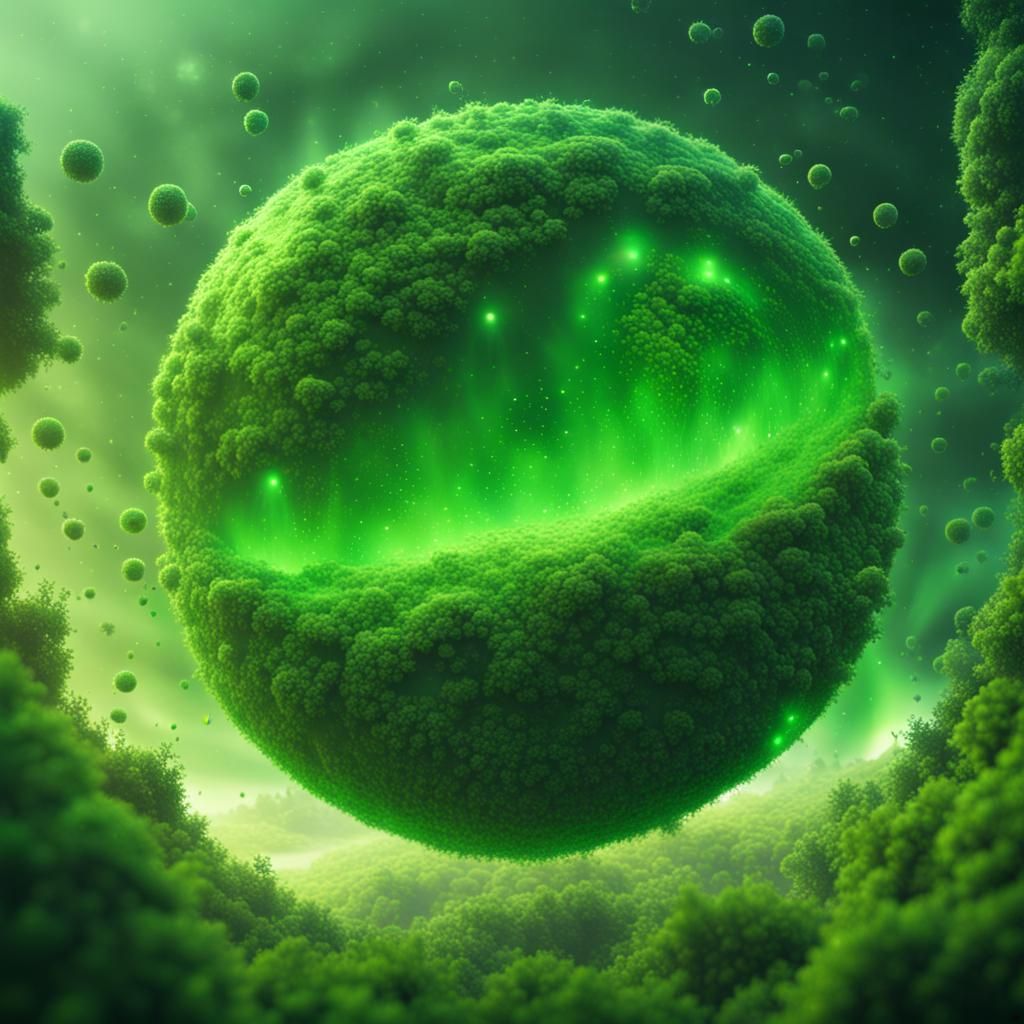 Green Planet Surrounded by Emerald Space Dust