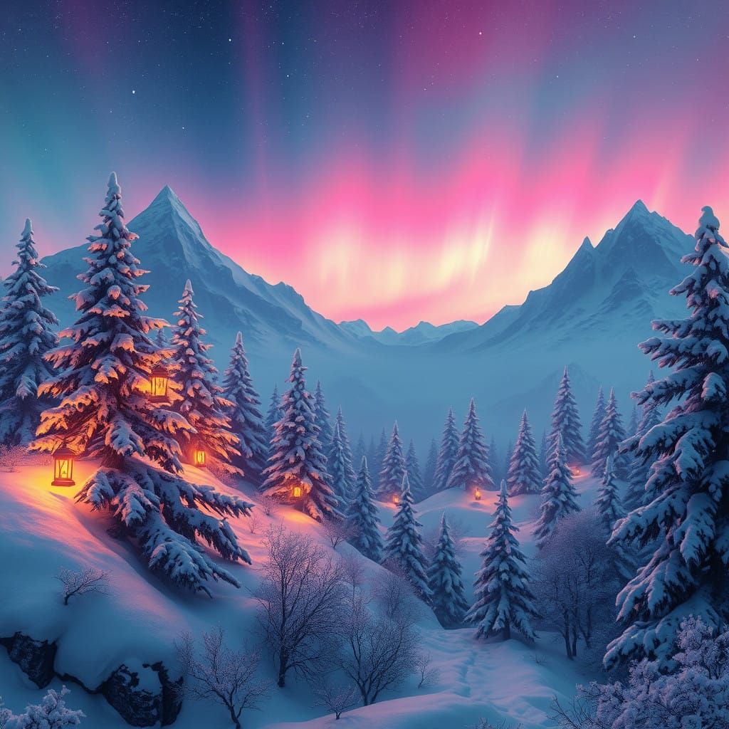 Winter Wonderland Scene in the Mountains on Christmas Eve