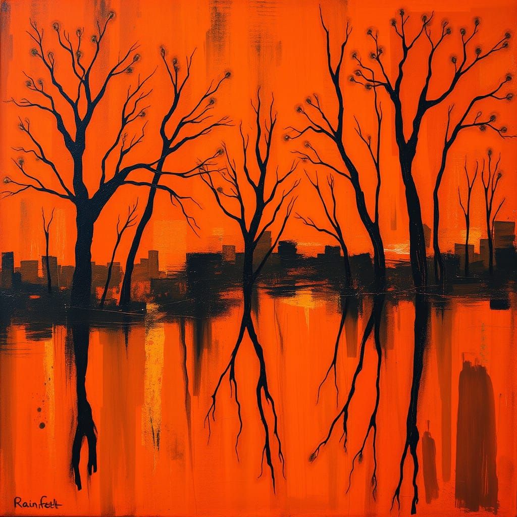 Expressive Neo-Expressionist Portrait in Deep Orange