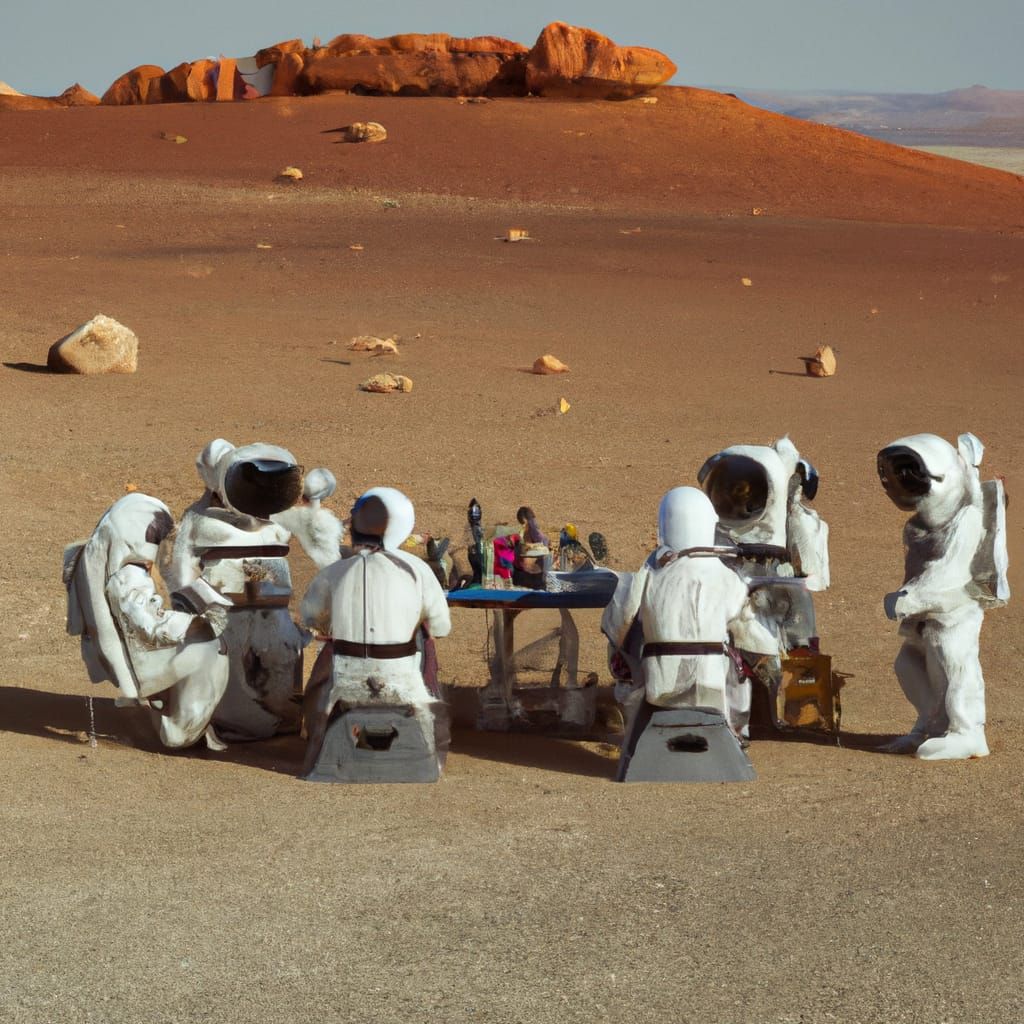 Astronauts at Round Table on Mars
