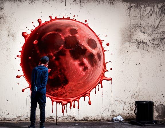 Graffiti Blood Moon in Street Art Style