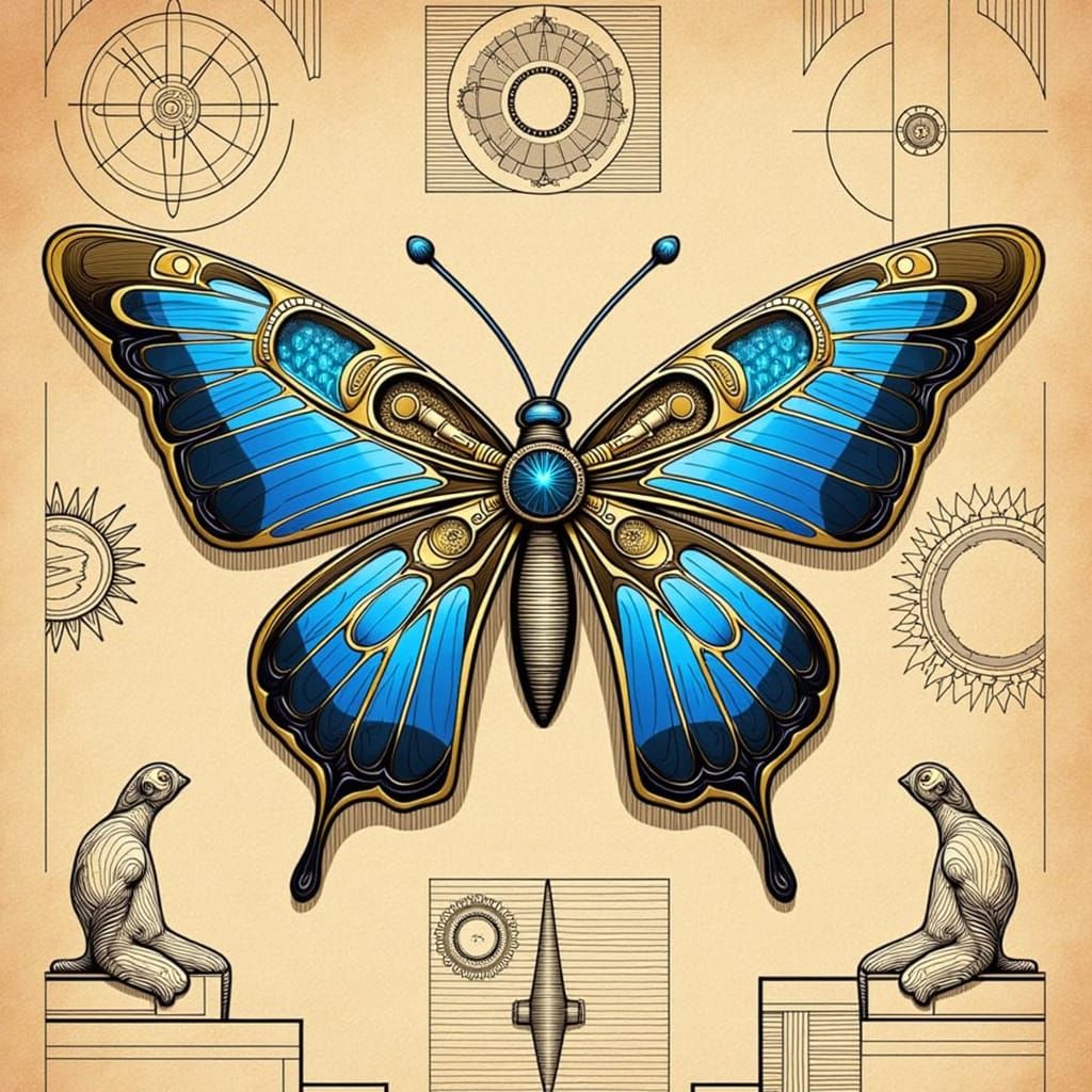 Surreal Steampunk Butterfly in Intricate Pencil Sketch Style