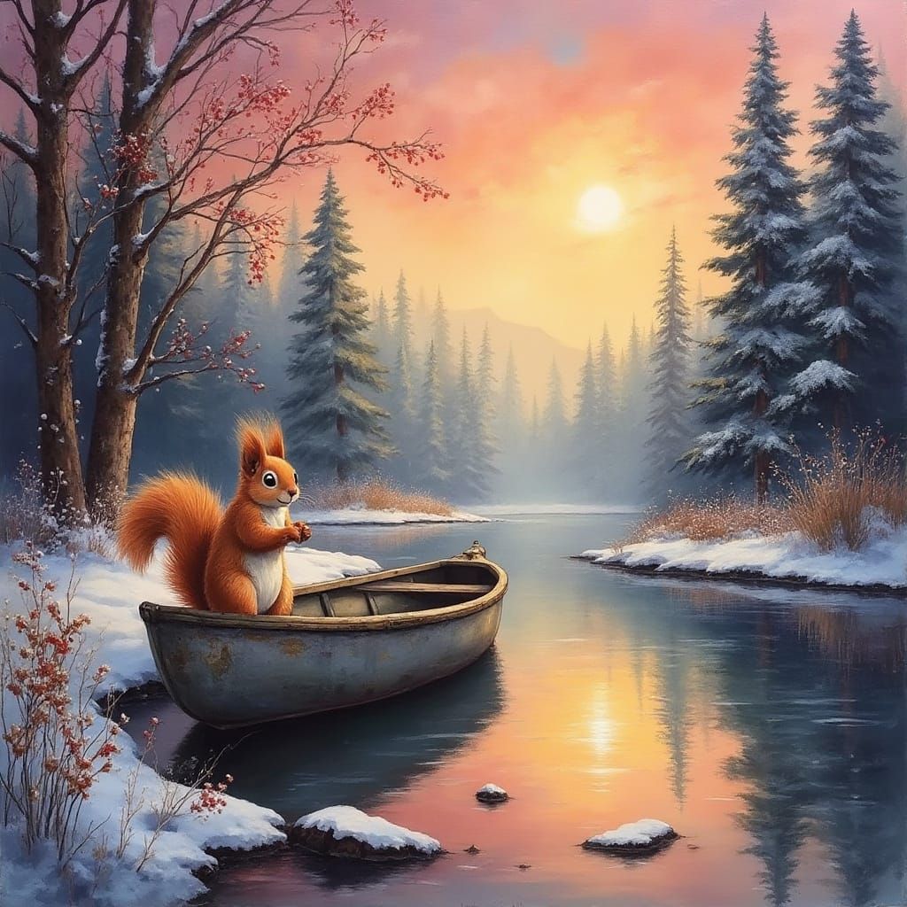 Winter Wonderland Squirrel in a Snowy Cove