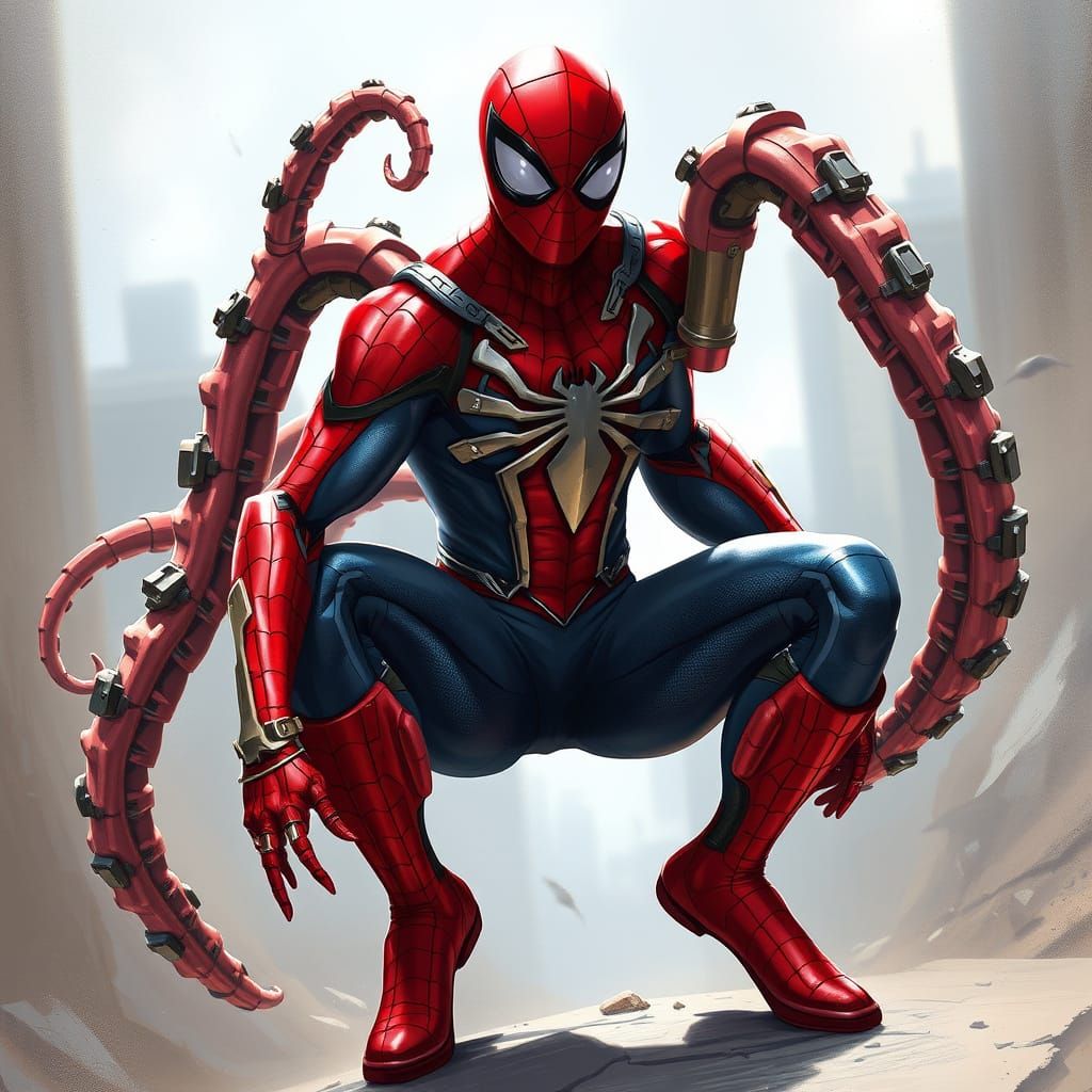 Spider-Man fused with the mechanical Doctor Octopus.