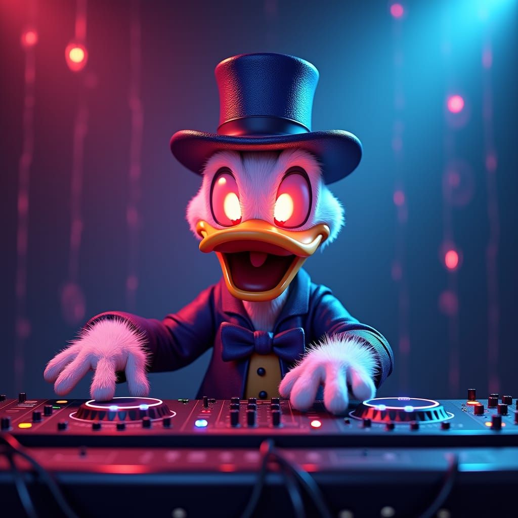 Magic Donald Duck as a DJ at the mixer