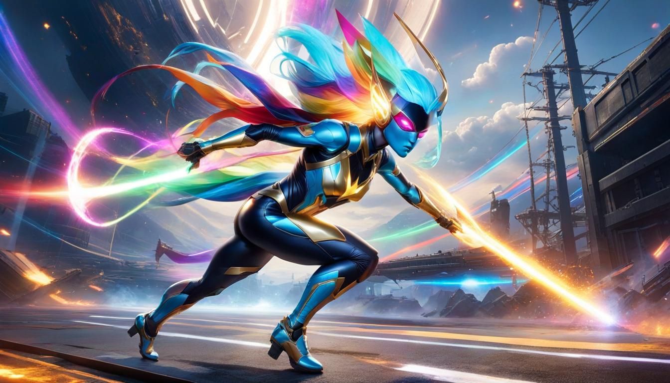 Beautiful Alien Girl Heroic Three-Point Landing