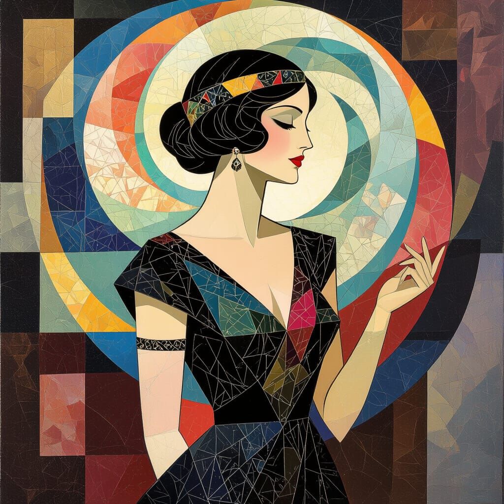Cubist Woman in Quantum Art Deco Style
