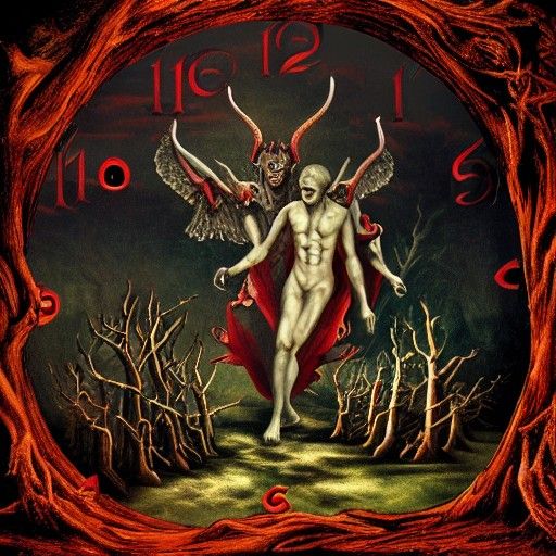 Surreal Archangel in Desolate Landscape with Clocks