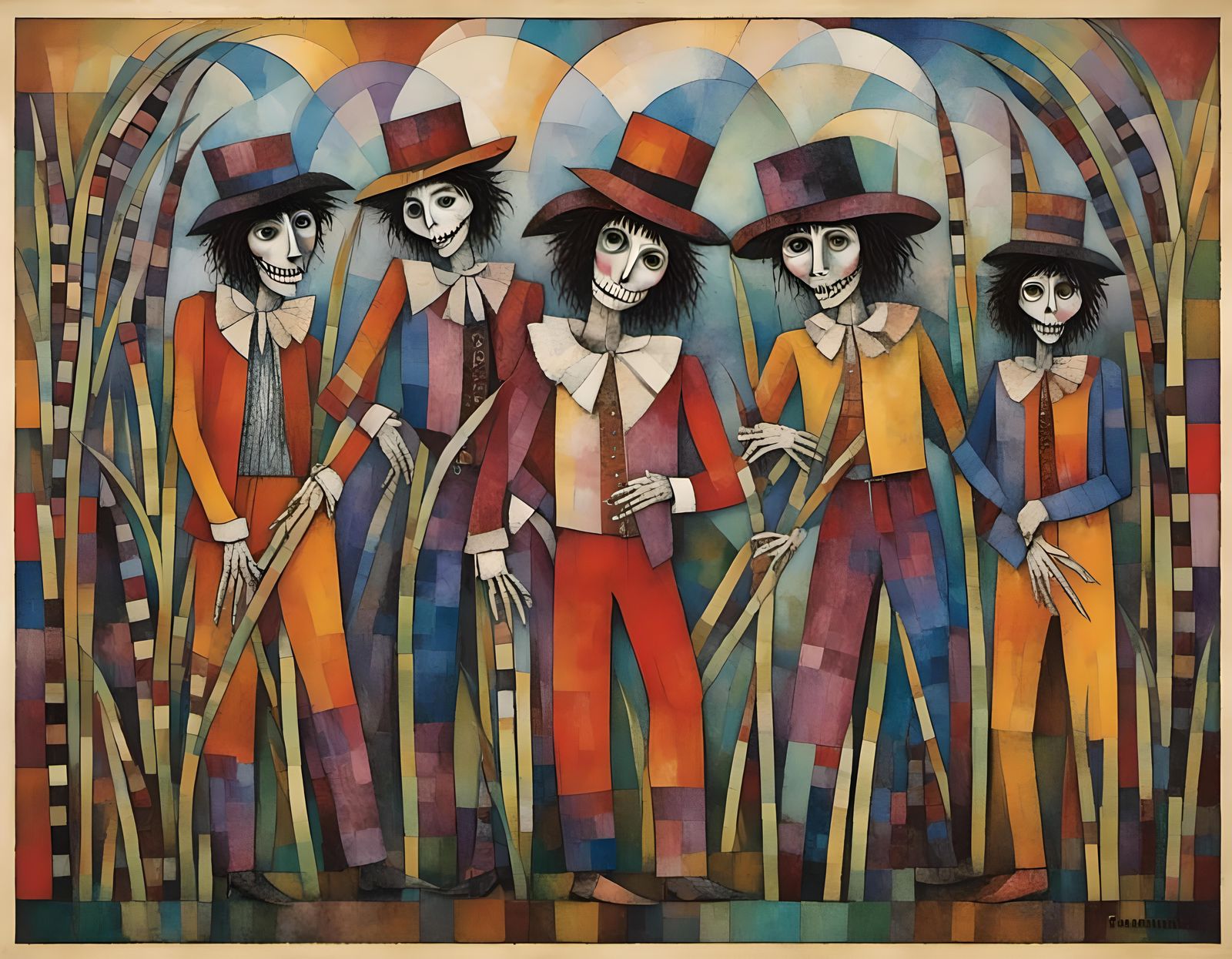 Cubist Sugar Cane Harvest in Picasso Style