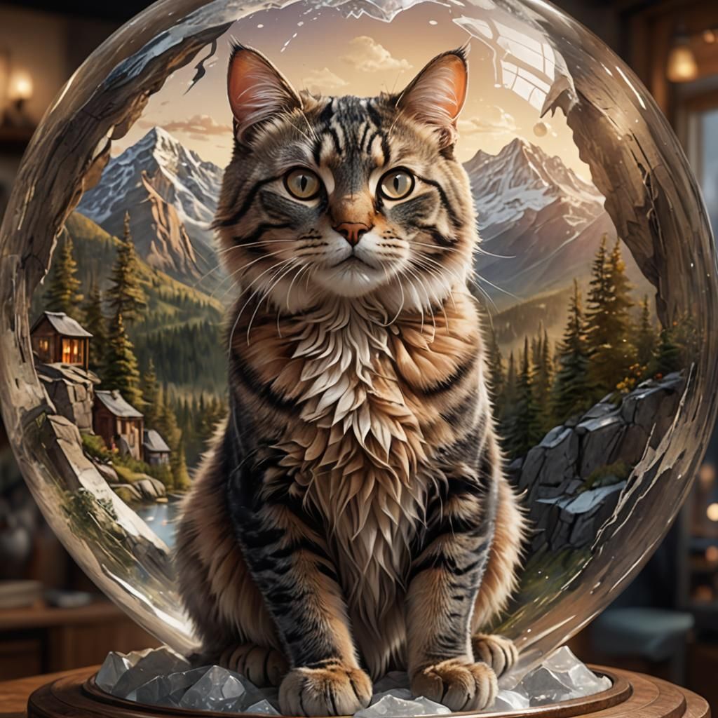 Anthropomorphic Cat Portrait in Glass Globe, 8K