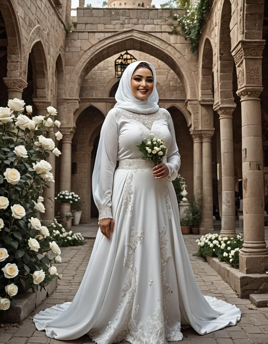 Charming Hijabi Woman in Bridal Dress: Pop Art Portrait