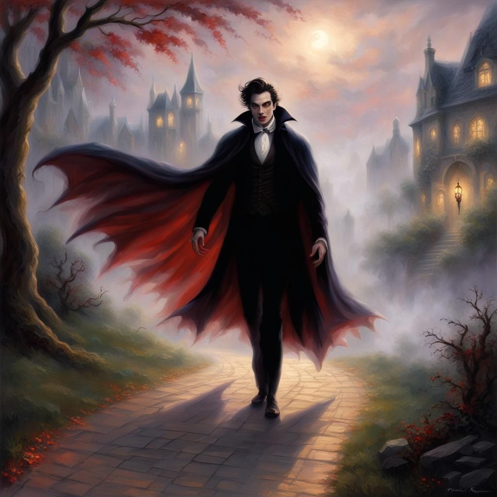 Ethereal Vampire with Swirling Cape in Fantasy Art