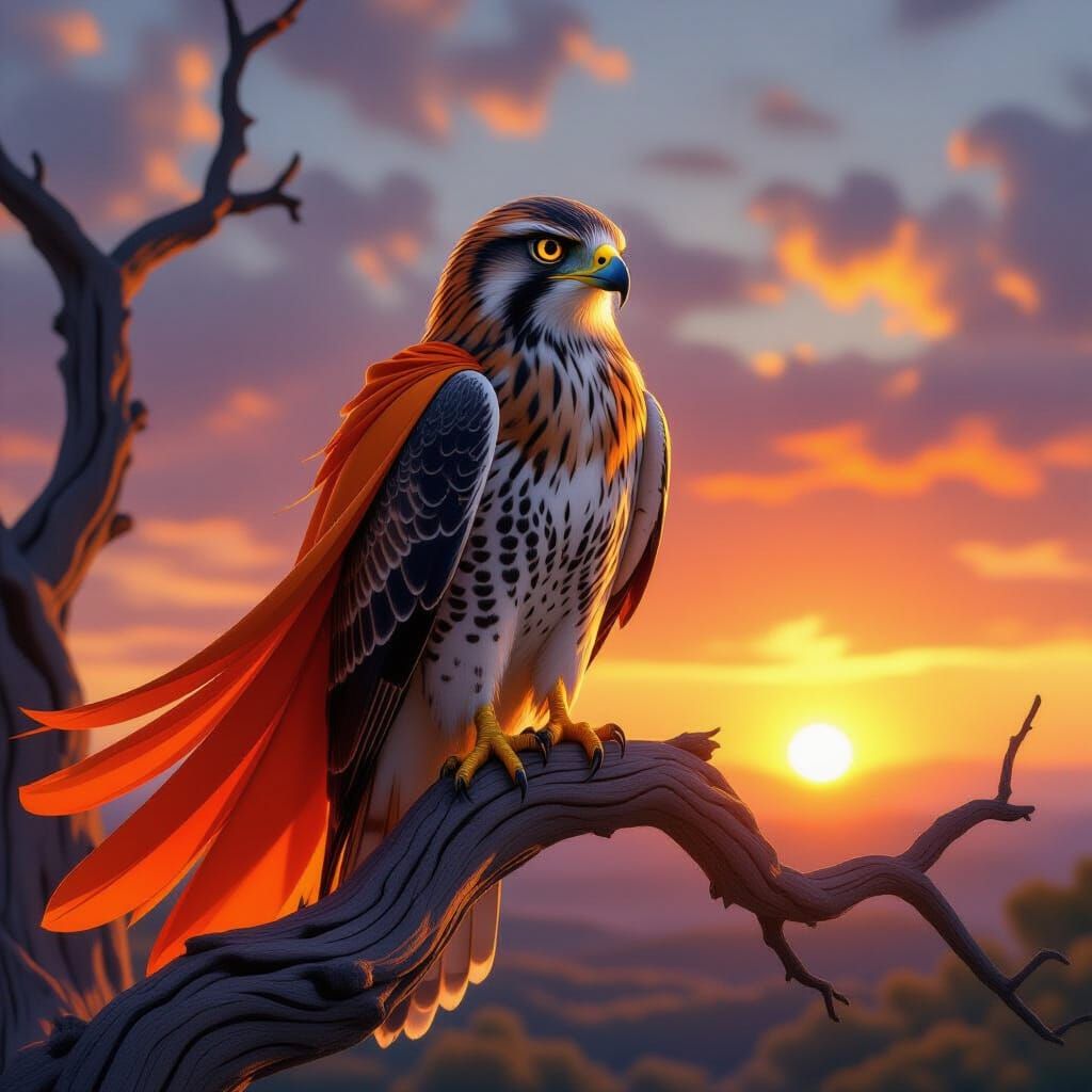 Majestic Hawk with Glowing Cape at Sunrise