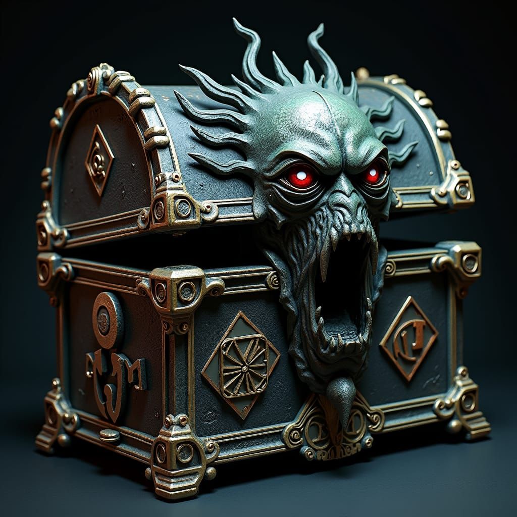 Ornate Gothic Chest with Humanoid Face