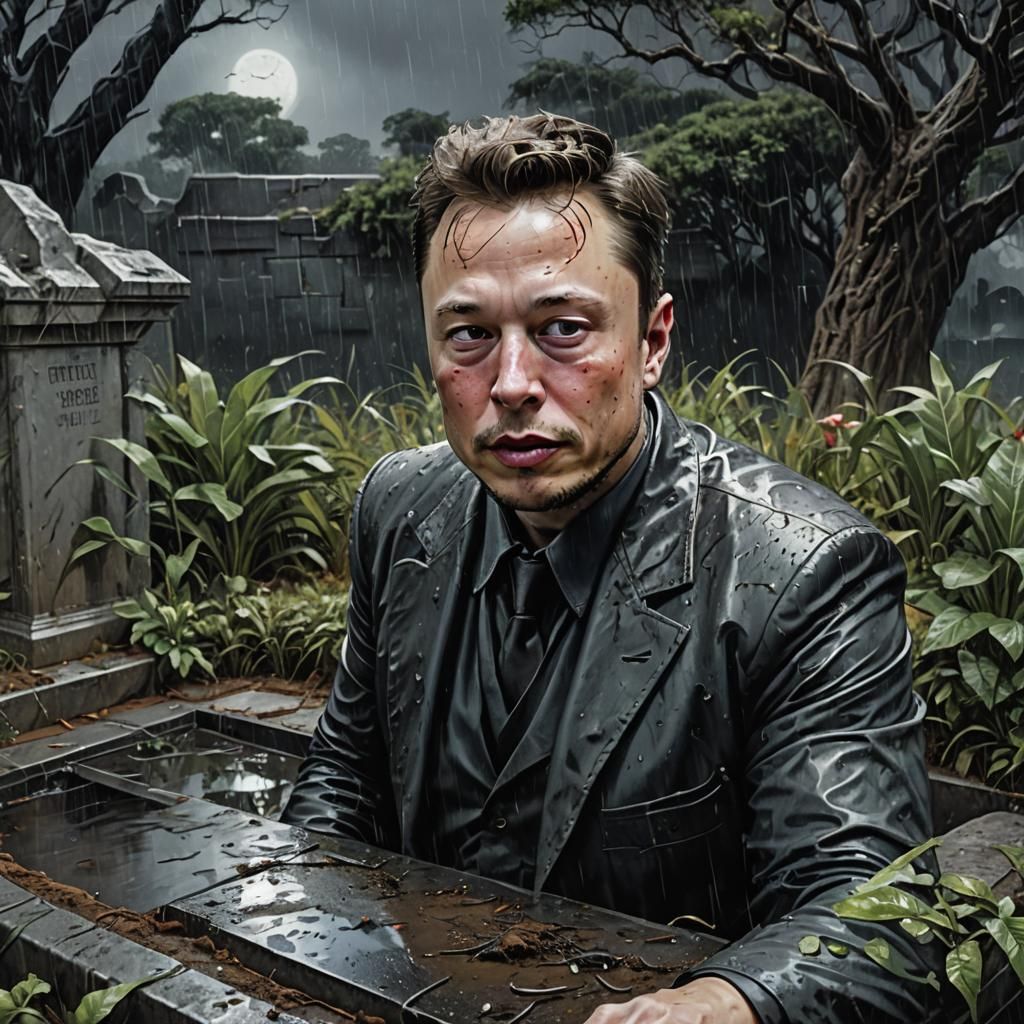 Elon Musk's Grave: Comic Book Art Illustration