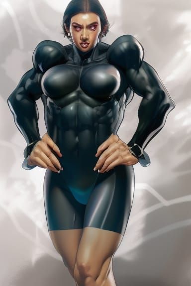 Bodybuilder Woman in Black Dress, Comic Book Style