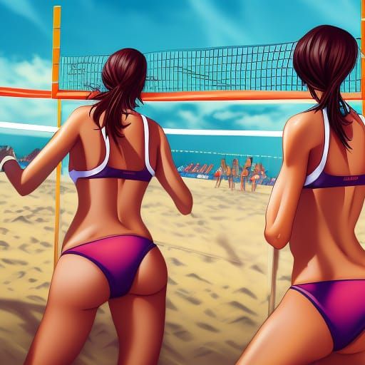 Anime Beach Volleyball Players in Hyperreal 4K