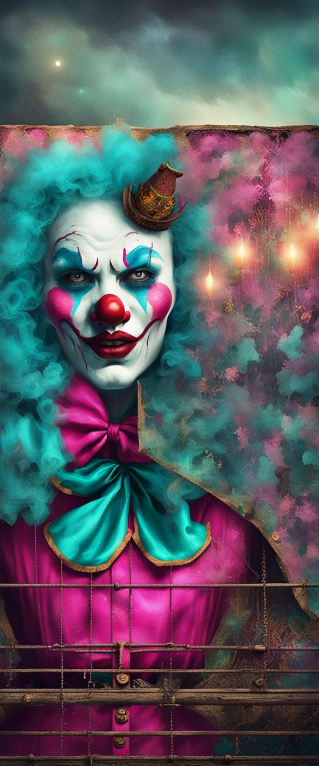 Sad Clown in Abandoned Carnival: Dark Fantasy Art