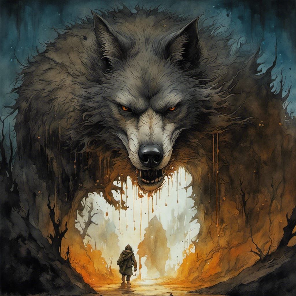 Detailed Watercolour Werewolf Painting with Splatter Effects