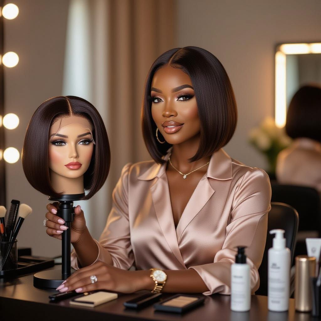 Black Woman Hair Influencer with Chic Bob Wig