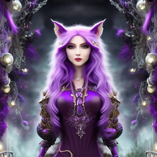 Purple-Haired Woman in Mystical Forest: Digital Art