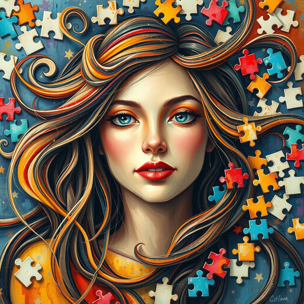 Jigsaw Woman: An Expressionist Neo-Impressionist Oil Paintin...