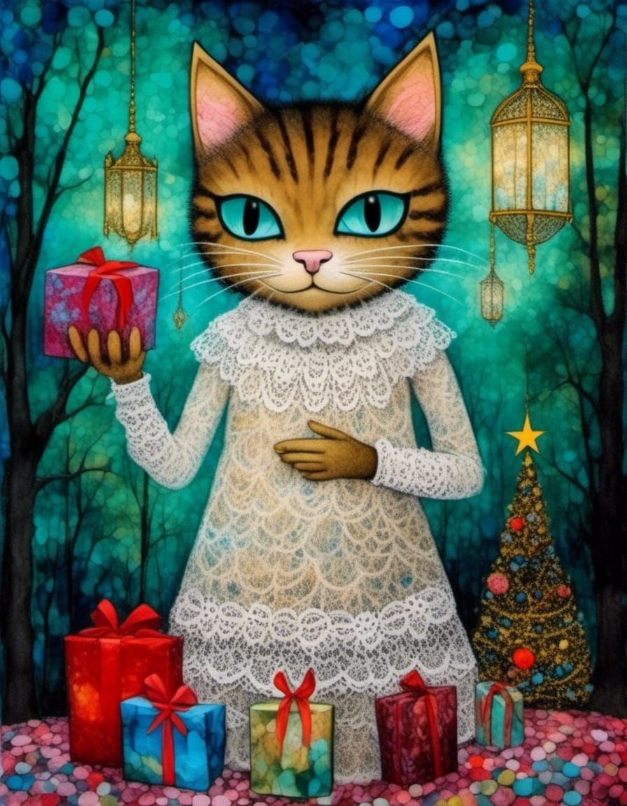 Xmas cat waiting to celebrate.