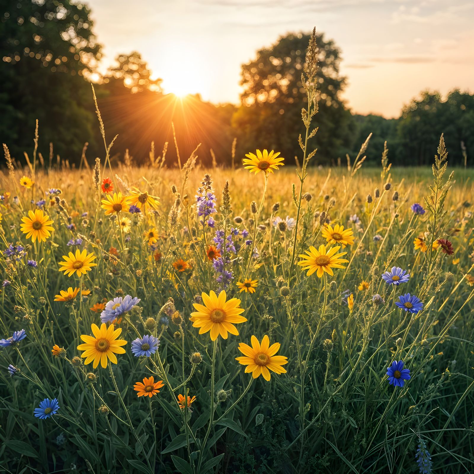 Wildflowers Bending in Summer Rain