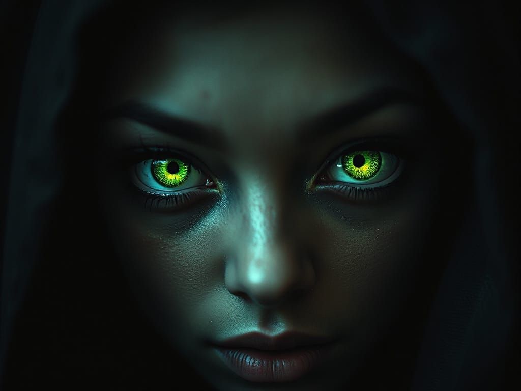 Ethereal Green Eyes in Cosmic Darkness