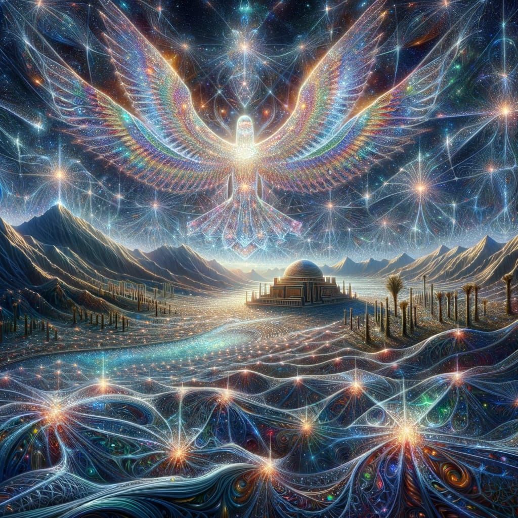 an Egyptian valley where a holographic new life is growing, ...
