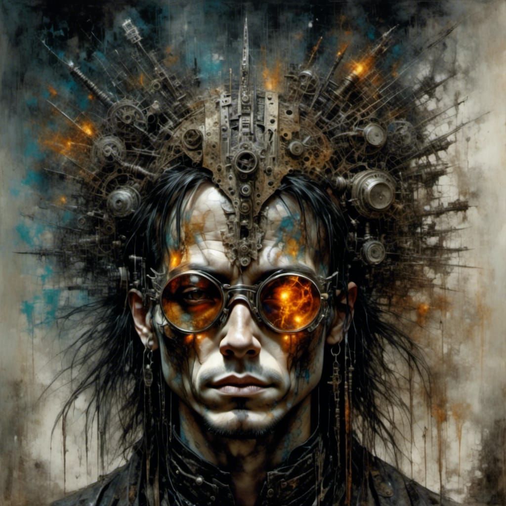 Luminescent Metalhead Man Portrait in Metallic Style