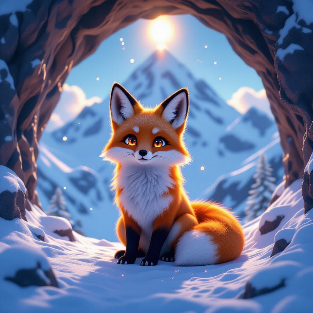 Anthropomorphic Fox in Cave with Anime-Style Eyes
