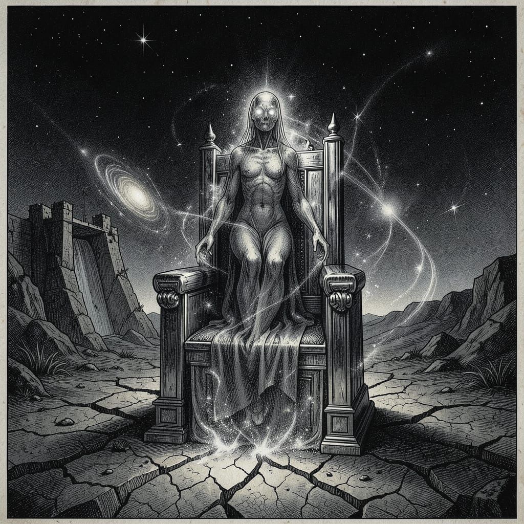 Spectral Figure Ascends Chrome Throne in Dramatic Etching St...