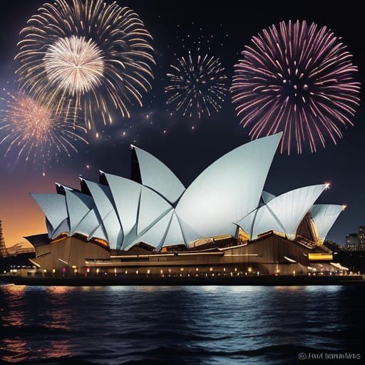 Generate a photorealistic image of a breathtaking fireworks display illuminating the night sky over  Sidneysky 
Focus on...