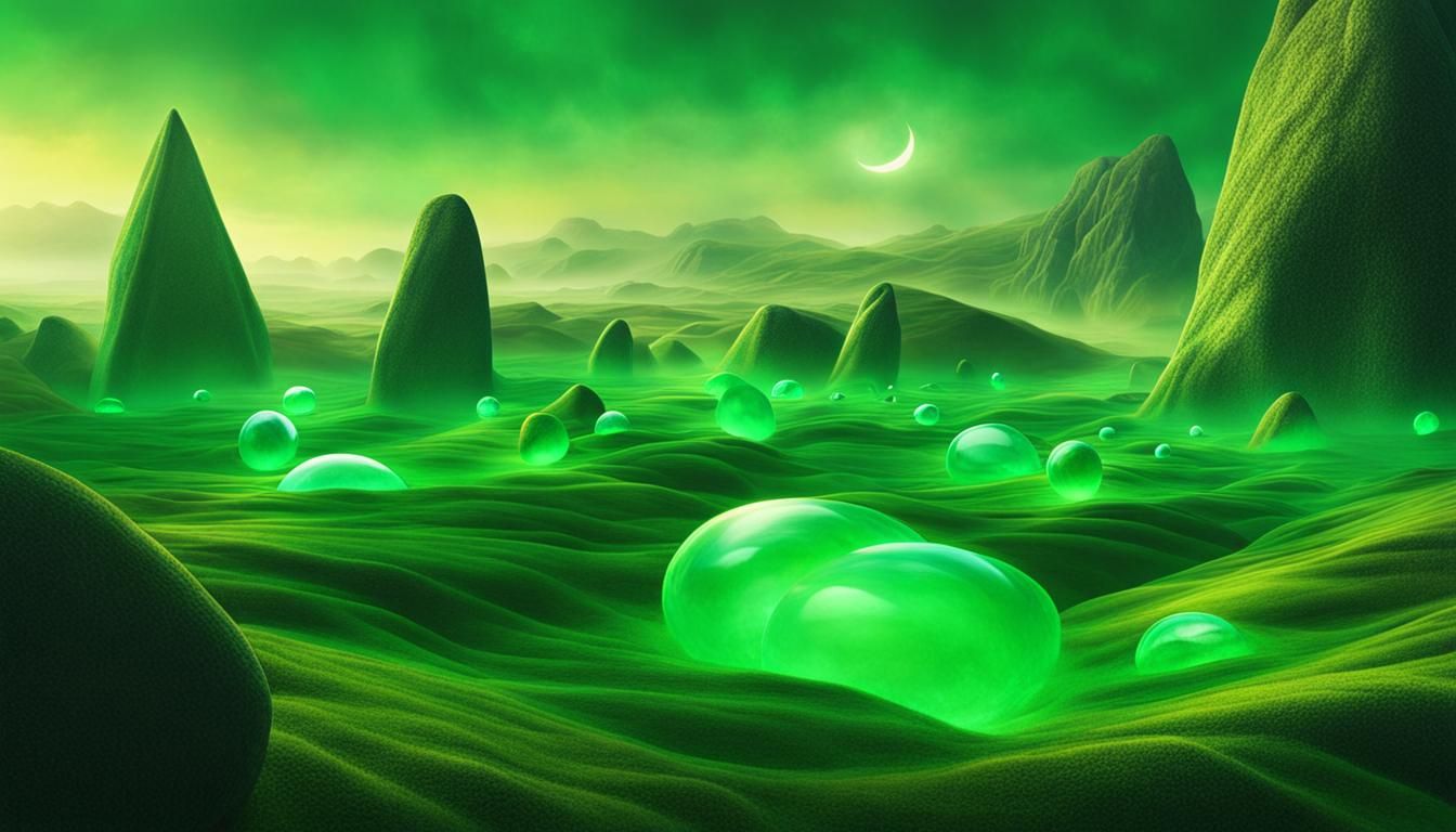 Dream Stones in a Surreal Green Landscape