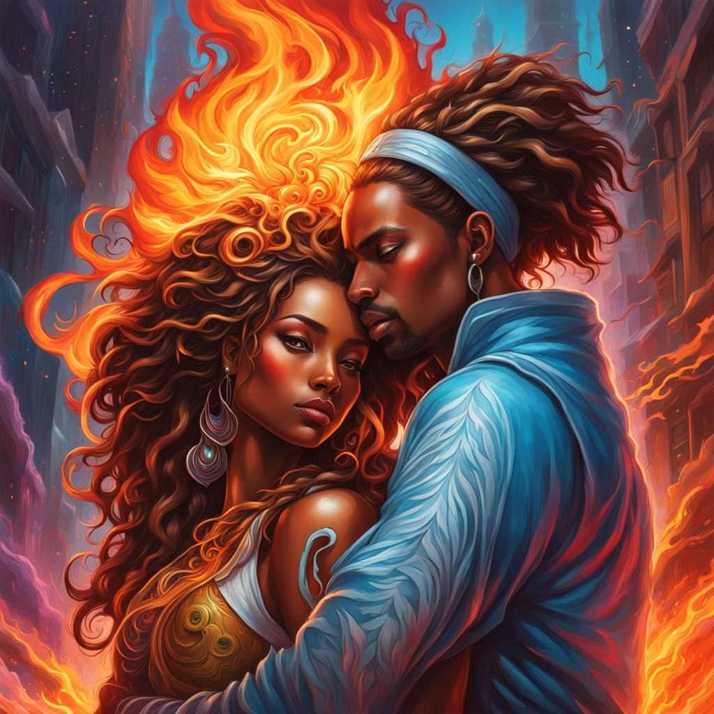 Fire Elemental and Ice Prince in Post-Apocalyptic World