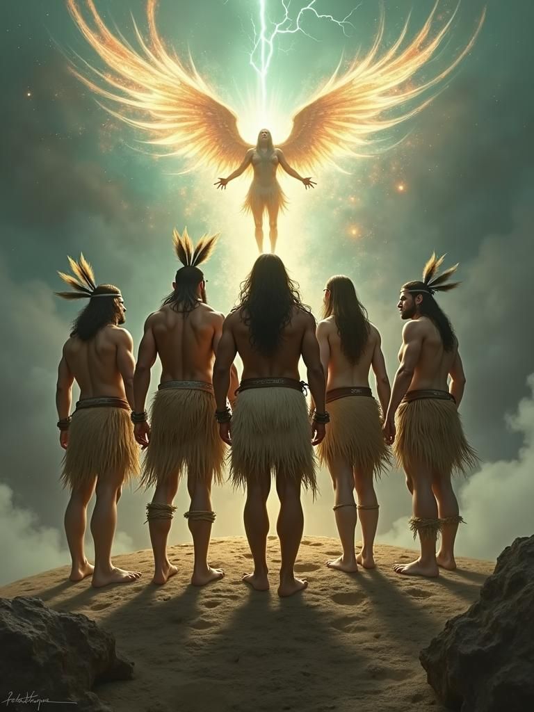 Warriors Face Divine Entity in Dreamlike Realm