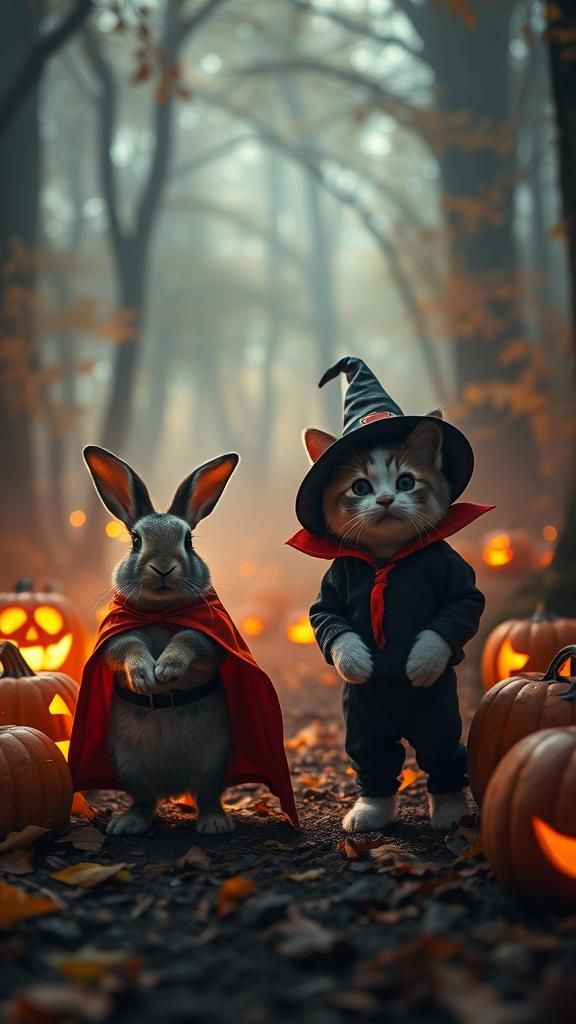 Adorable Animals Celebrate Halloween in Enchanted Forest